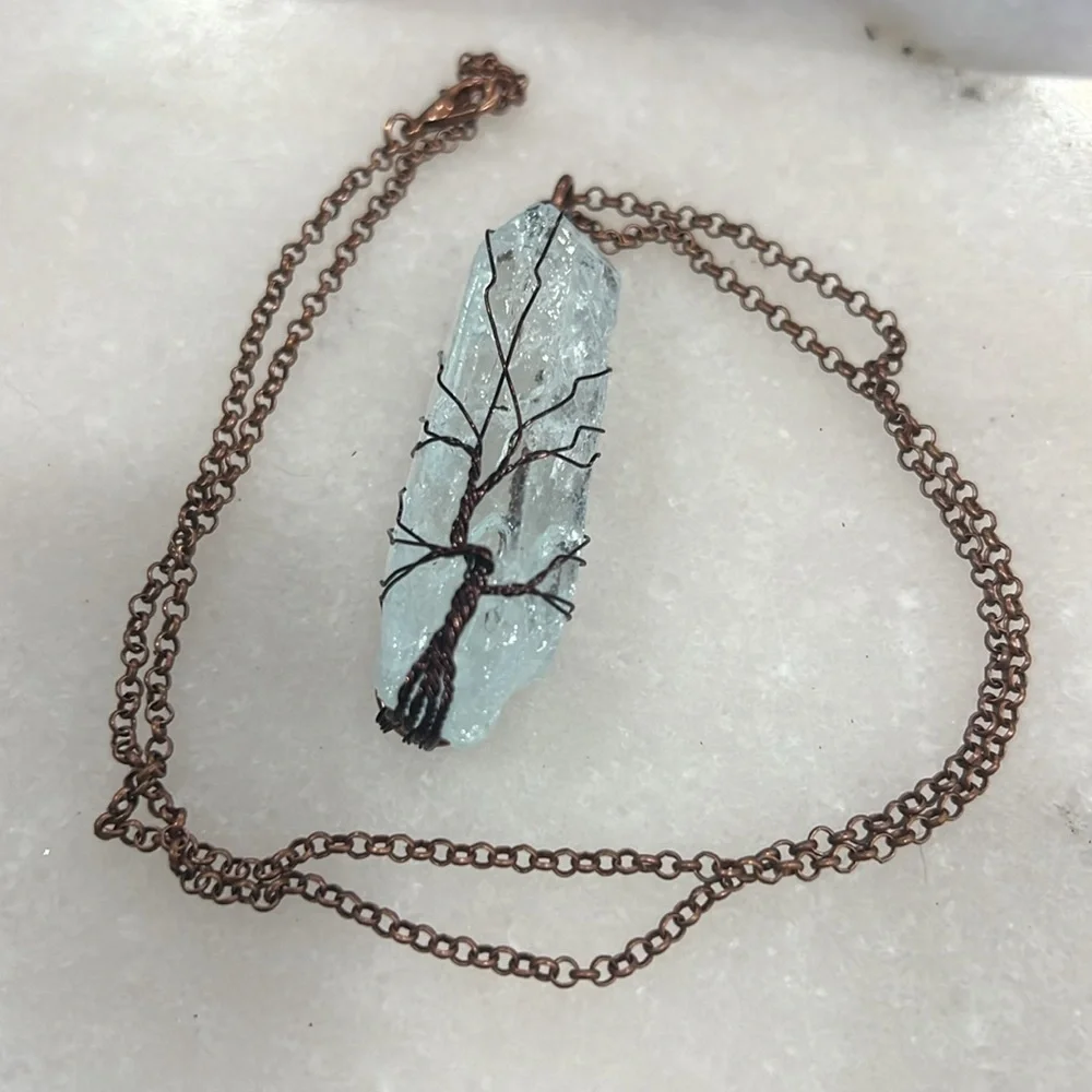 Tree of Life Bronzed Copper Wrapped Quartz Crystal